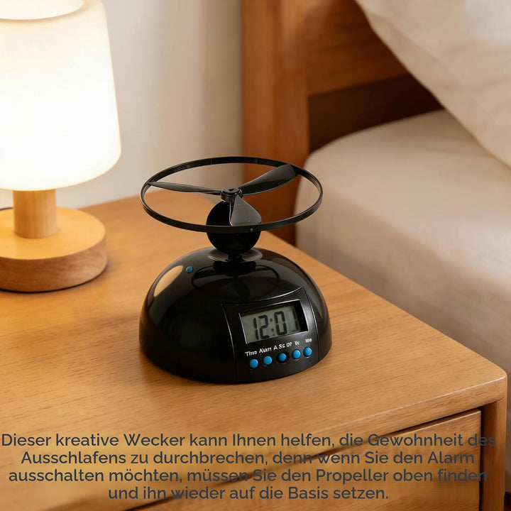 Wecker, Fliegende Uhr, Mini-Rundpropeller-Wecker, LCD-Display, Digitaluhr, weglaufender, rollender H