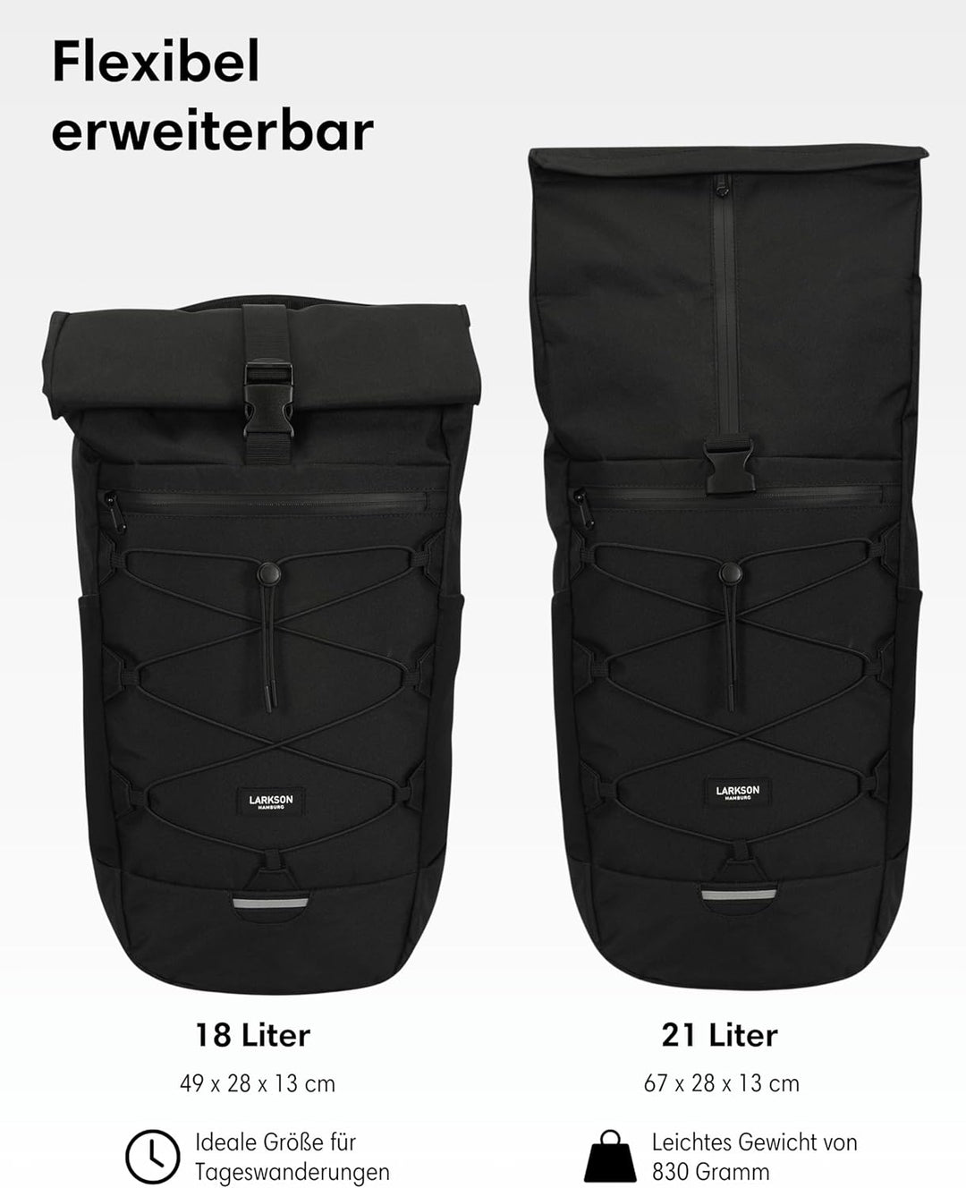 LARKSON Wanderrucksack Damen &amp; Herren Schwarz – Arvid, Schwarz