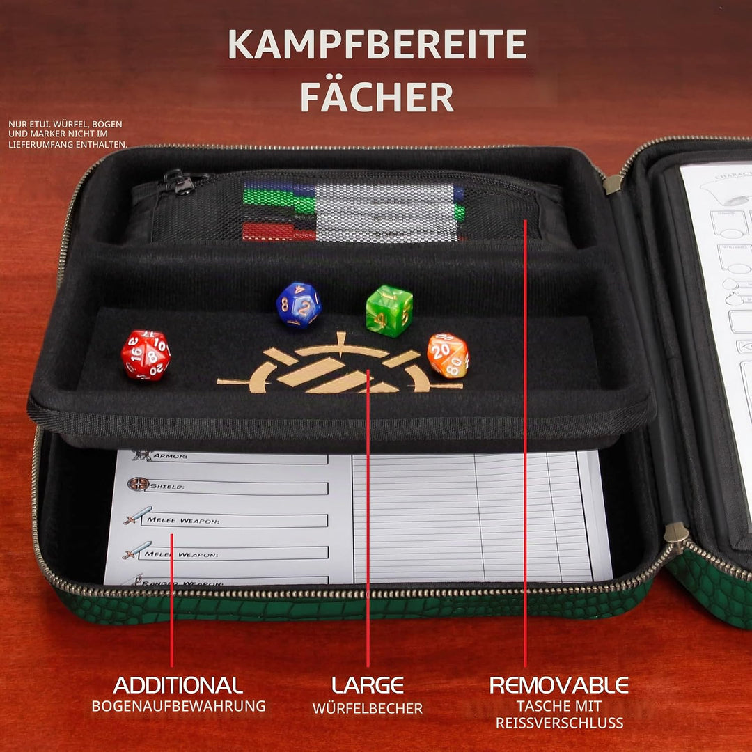 ENHANCE RPG-Organizer-Etui, Sammleredition – DND-Ordner mit integriertem Charakterbogenhalter, Würfe