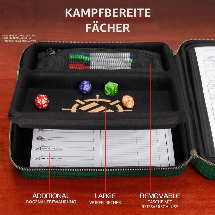 ENHANCE RPG-Organizer-Etui, Sammleredition – DND-Ordner mit integriertem Charakterbogenhalter, Würfe