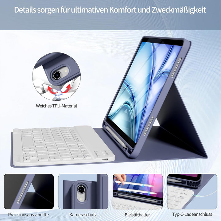 Hülle mit Tastatur für iPad Air 11 Zoll M4/M3/M2 (2026/2025/2024), iPad Air 5 4 2022/2020 10,9 Zoll,