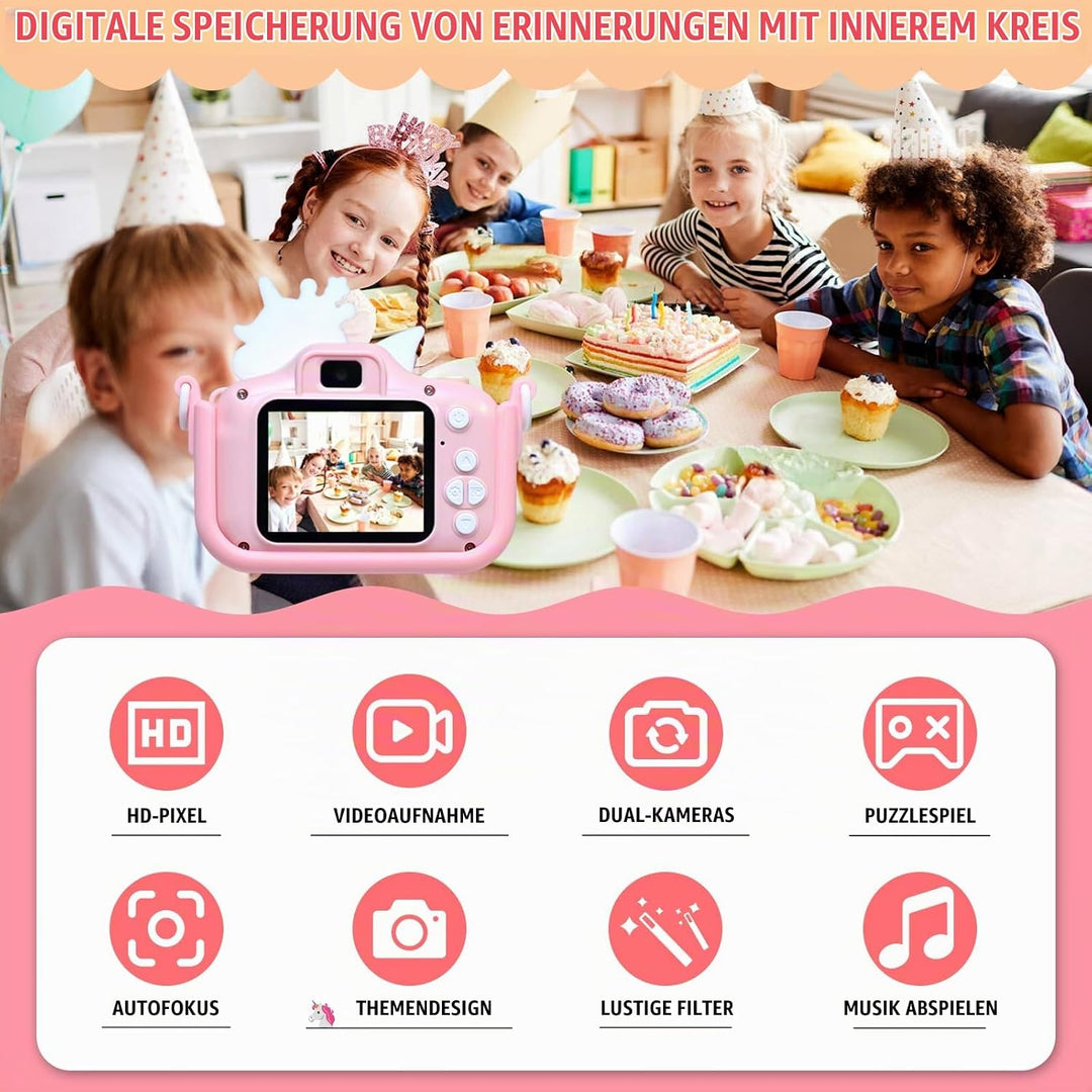 Kinderkamera, Digitalkamera Kinder 1080P 2,0"-Bildschirm Kinder Kamera mit 32GB Karte, Selfie Digita