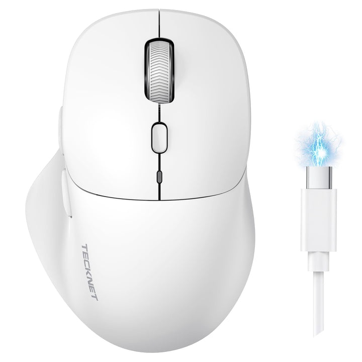 TECKNET Bluetooth Maus Wiederaufladbar, Ergonomische Daumenauflage | Tri-Modi: BT5.0/3.0 + 2.4G, 480