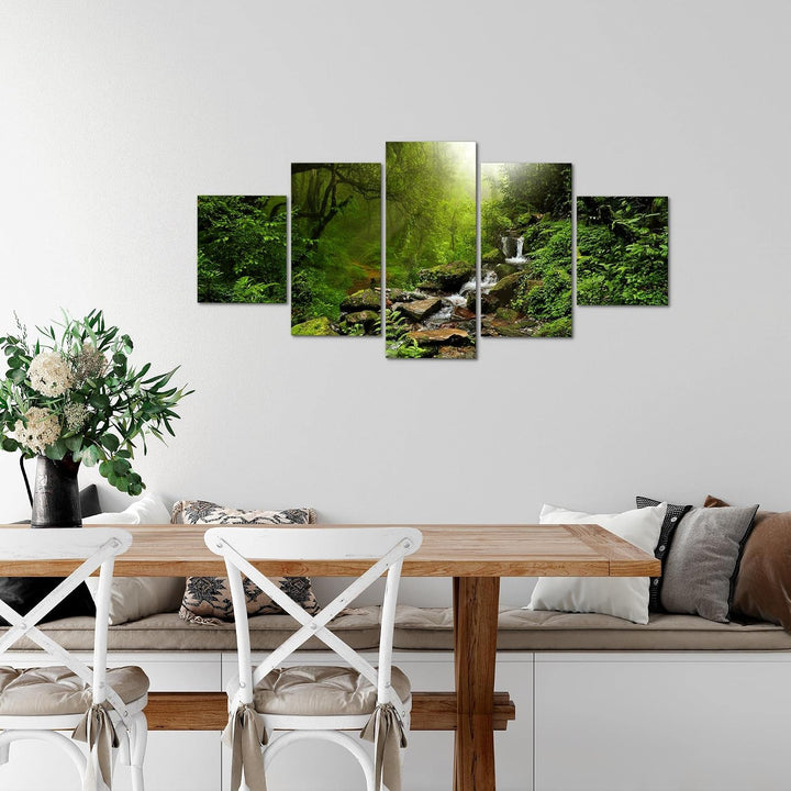 Runa Art Wandbilder Natur Wald 5 Teilig Bild auf Vlies Leinwand Deko Wohnzimmer Schlafzimmer Landsch