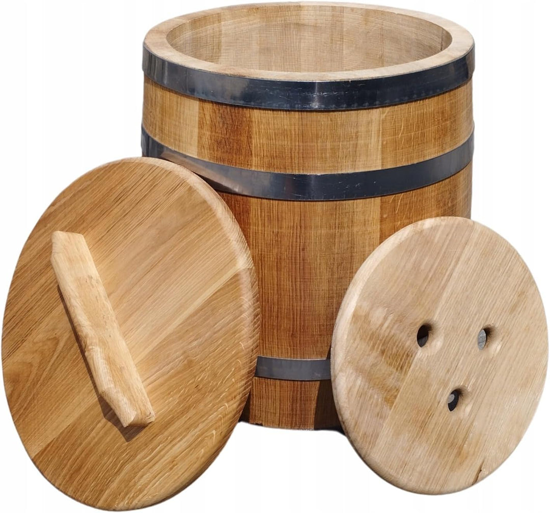 Sauerkrautfass 10L aus Eichenholz – Handgemachtes Gärfass mit Deckel &amp; Gewicht – Holzfass zum Einleg