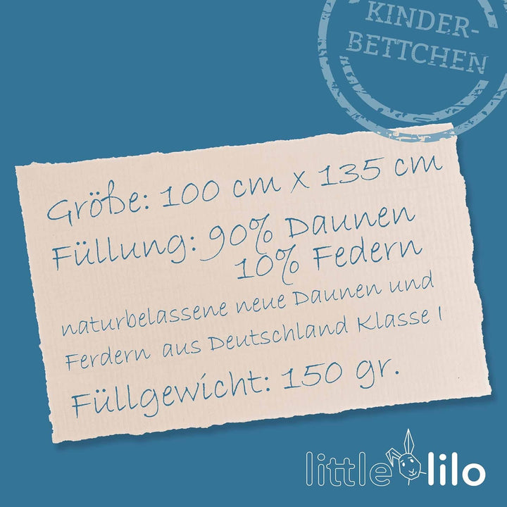 Lilo KBA Kinderbettdecke 100x135 cm - Daunendecke aus 100% Biologischer Baumwolle - Füllung mit 90%