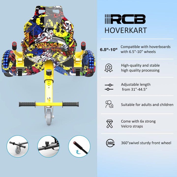 RCB Hoverboards mit Sitz Hoverkart komplett für Kinder, Skateboard mit Set, Hoverboards mit LED Lich