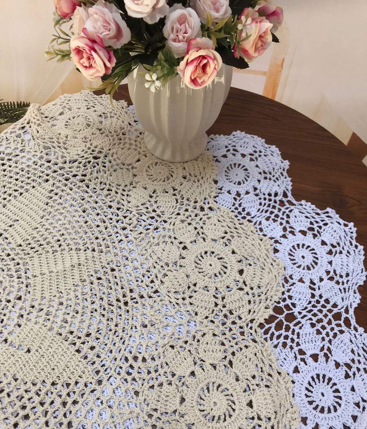 Damanni Tischdecke, handgefertigt, Baumwolle, Häkelspitze, rund, 68 cm, Weiss 27 Inch Weiss/Opulente