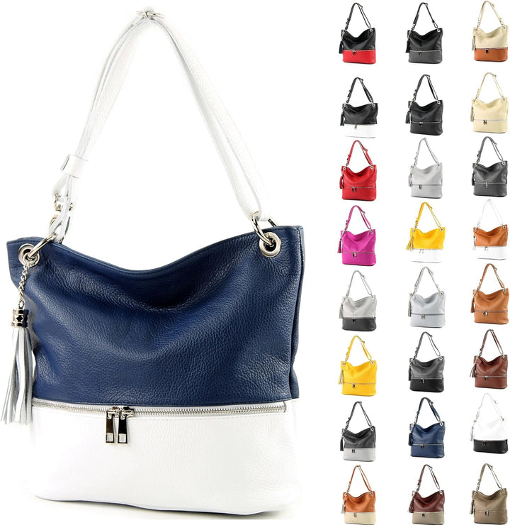 modamoda de - T143 - ital. Leder Schultertasche Umhängetasche Altrosa, Altrosa