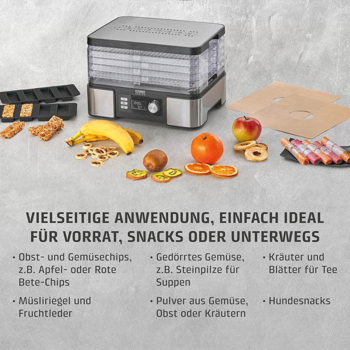 Caso DH 450 Dörrautomat, zum Trocknen und Haltbarmachen von z.B. Obst, Gemüse, Kräutern etc., Temper