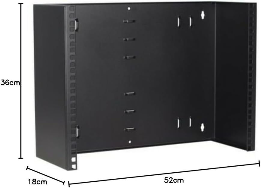 8 HE - 19 Zoll Montagerahmen für Wandbefestigungen ohne Schaniere - 180mm Tief - Schwarz 180 mm tief
