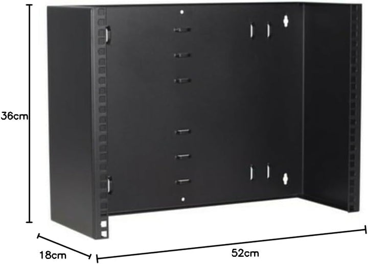 8 HE - 19 Zoll Montagerahmen für Wandbefestigungen ohne Schaniere - 180mm Tief - Schwarz 180 mm tief