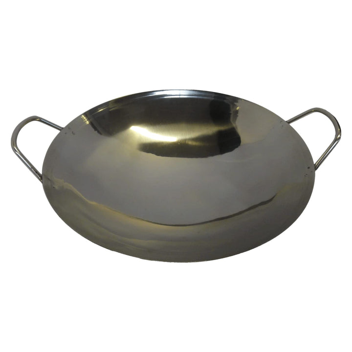 AAF Nommel Wok Pfanne Edelstahl 31 cm Durchmesser mit 2 Griffen/Henkeln mit rundem Boden für Gas, Ga
