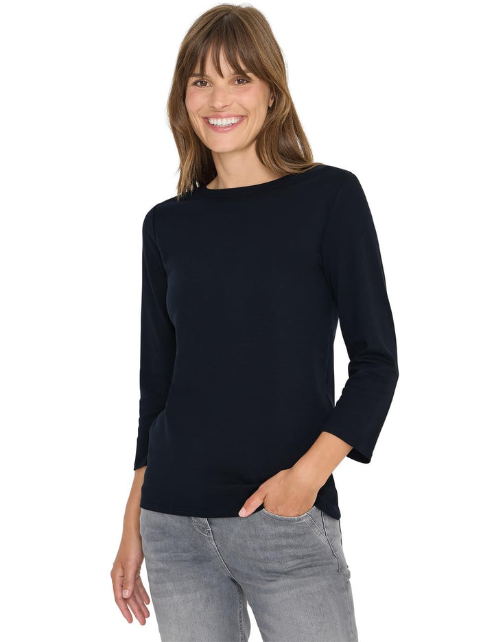 Cecil Damen Boatneck Basic Baumwollshirt U-Boot Ausschnitt L Universal Blue, L Universal Blue