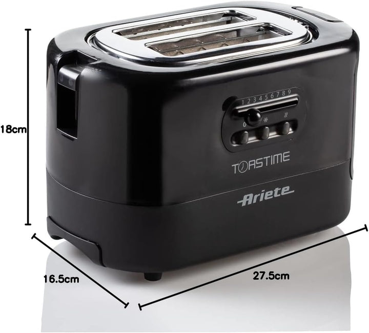 Ariete 159 Toastime Toaster 2 Scheiben mit Zange mit Auftau- und Aufwärmfunktion, 700 W, Edelstahl,