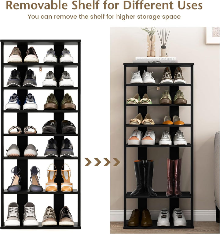 GIANTEX Schuhregal schmal und hoch, Schuhschrank Regal Holz 8 Ebenen, Schuhständer Schuhablage verti
