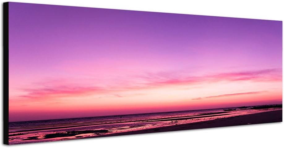 Paul Sinus Art Panoramabild auf Leinwand und Keilrahmen 120x40cm Strand Meer Sonnenuntergang Abendro