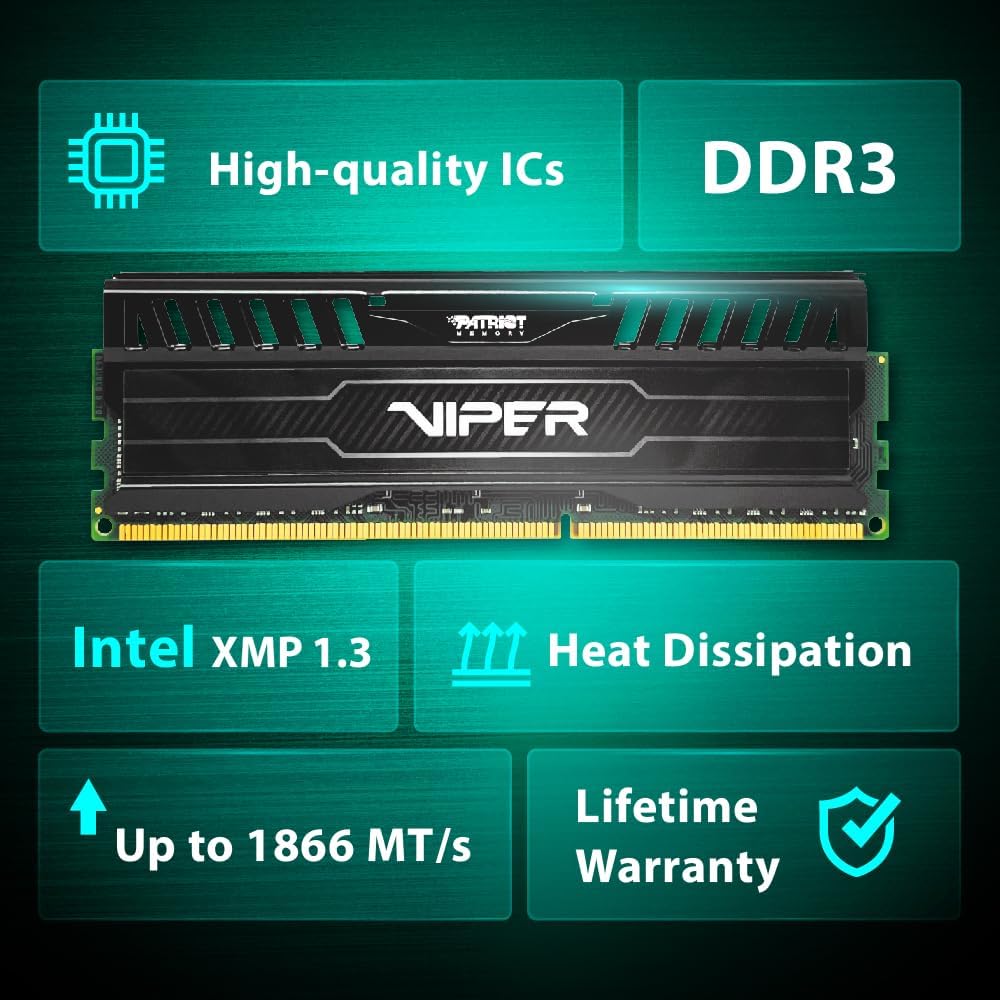 Patriot PV316G186C0K Black Mamba Arbeitsspeicher 16GB (1866MHz, CL10, 2X 8GB) DDR3-RAM Kit zwart