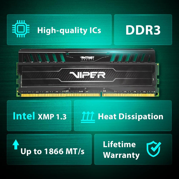 Patriot PV316G186C0K Black Mamba Arbeitsspeicher 16GB (1866MHz, CL10, 2X 8GB) DDR3-RAM Kit zwart