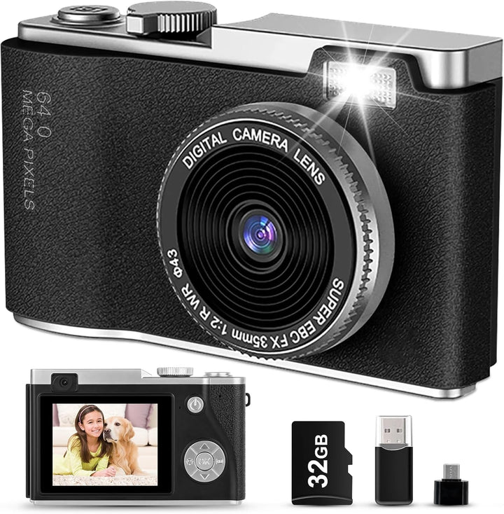 AKOFIC Kinderkamera, 2,4 Zoll 1080P HD Bildschirm Kamera Kinder mit 32GB Karte, Selfie Digitalkamera