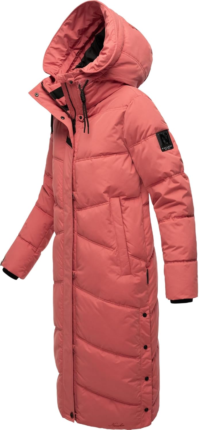Navahoo Damen Wintermantel Warmer Steppmantel lang mit Kapuze Kuschelmausi S-XXL, Rouge