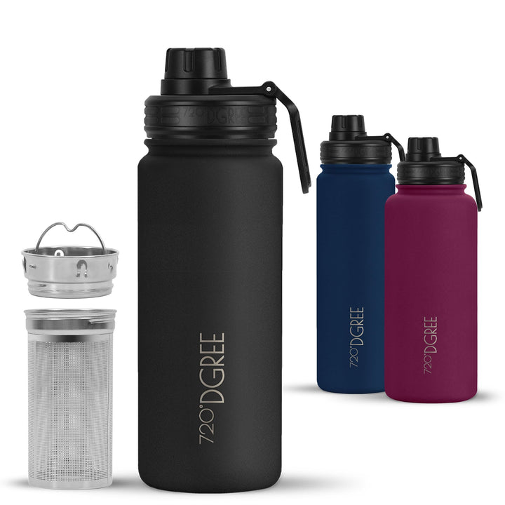720°DGREE Edelstahl Thermo Trinkflasche 530ml “noLimit” +Früchtebehälter - Auslaufsicher, Kohlensäur