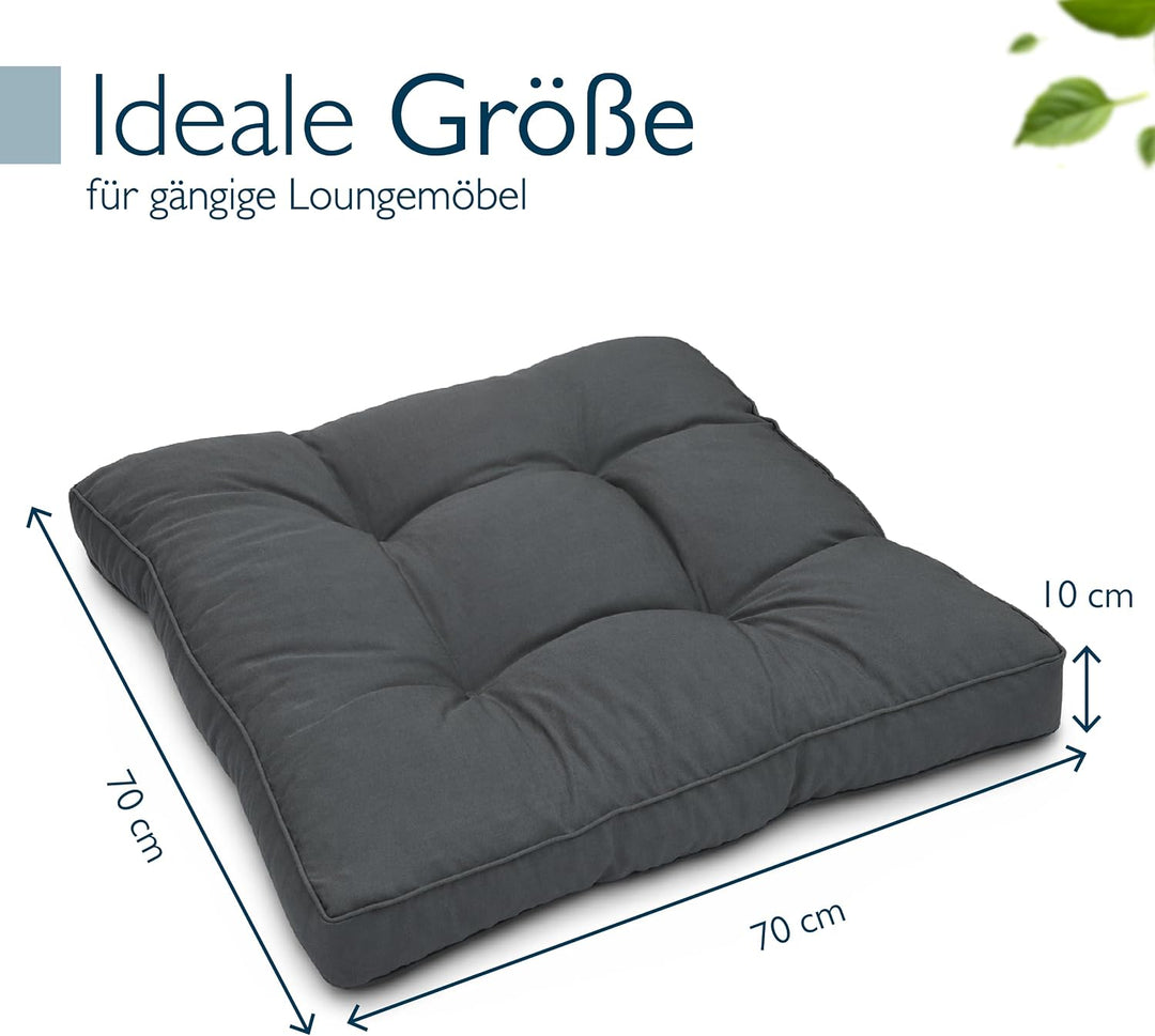 Beautissu Lounge Kissen Outdoor 70x70 cm Anthrazit – Bequemes Sitzkissen Gartenstuhl 10 cm dick Sitz