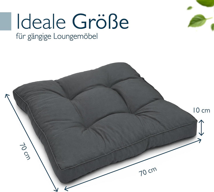 Beautissu Lounge Kissen Outdoor 70x70 cm Anthrazit – Bequemes Sitzkissen Gartenstuhl 10 cm dick Sitz