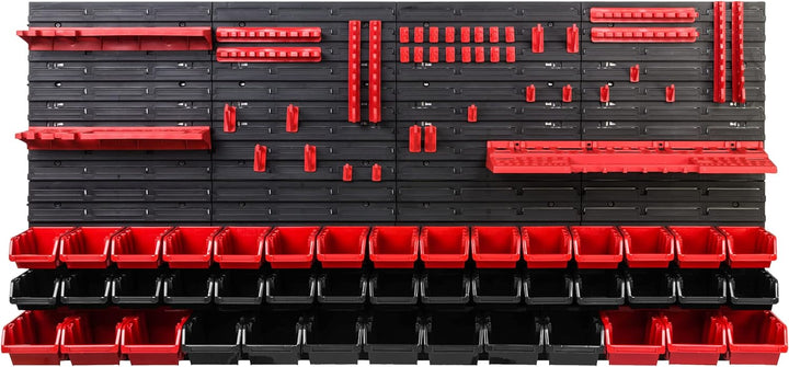 Lagersystem Werkstattregal | 156 x 78 cm | 43 stck. Box | Wandregal mit Werkzeughalterungen und Stap