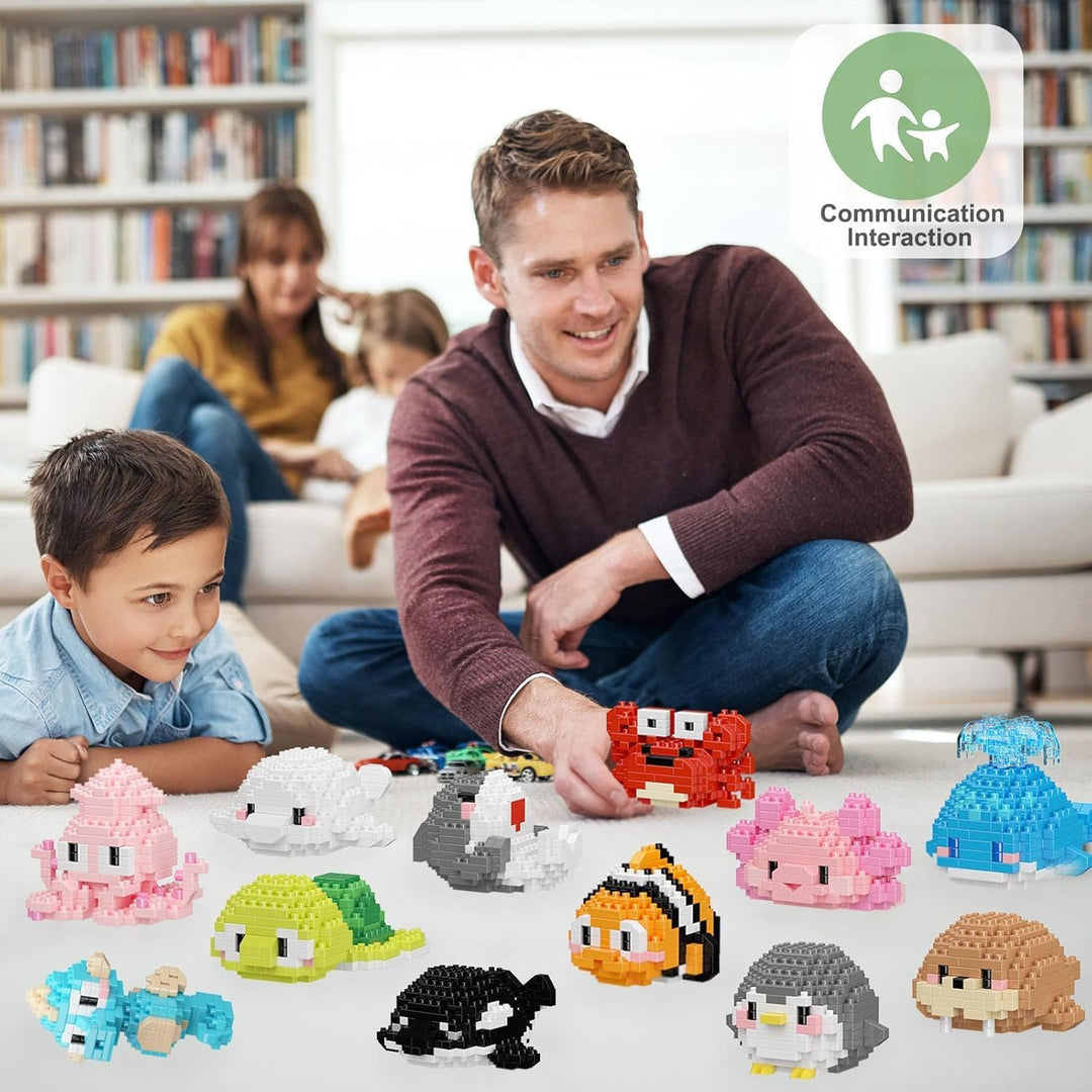 Partygeschenke, 12er-Pack Mini-Bausteine-Set mit Meerestieren, Klassenzimmerpreise, kleine Spielzeug