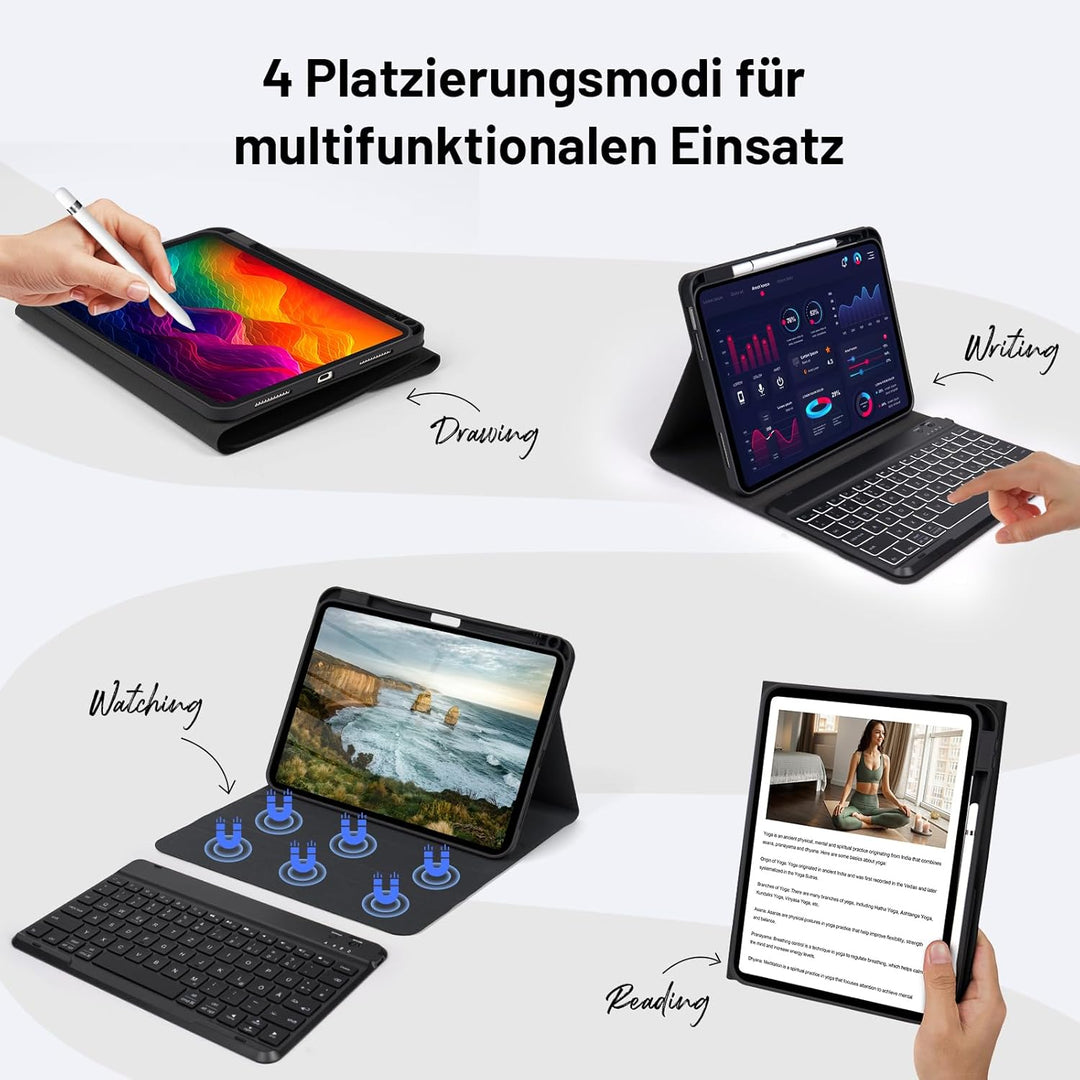 WALWALO Tastatur Hülle für iPad A16 11. Generation 2025 11 Zoll - Magnetische Abnehmbare Keyboard, S