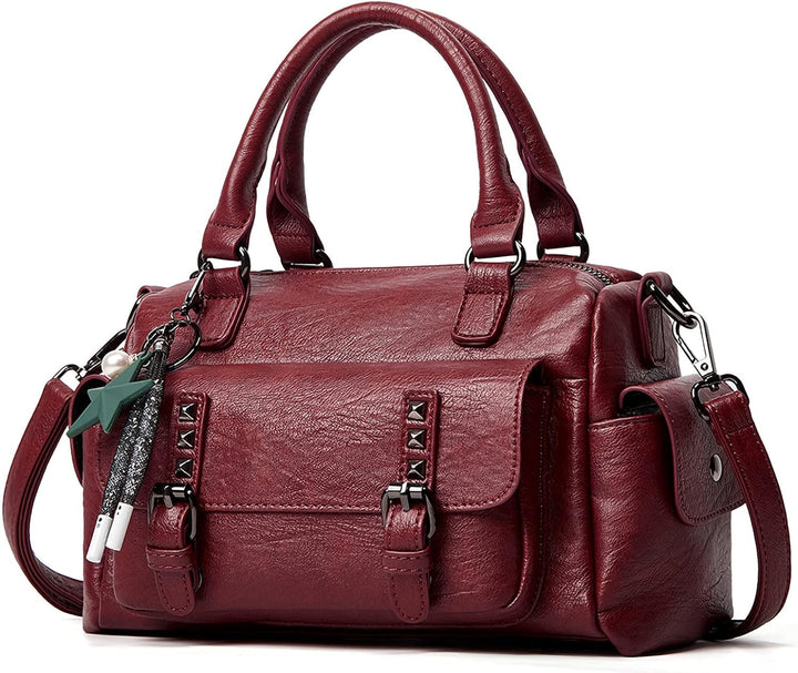 PORRASSO Retro Handtasche Damen Umhängetaschen Frauen Schultertaschen mit Anhänger Wasserdicht PU-Le