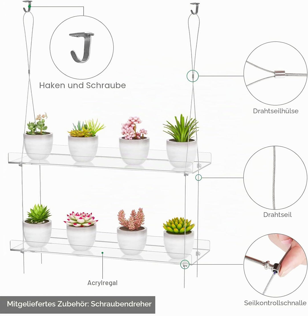 2-stöckiges transparentes Hängeregal, 40,6 cm, für Innenfenster, Pflanzenständer, Blumentopf-Organiz