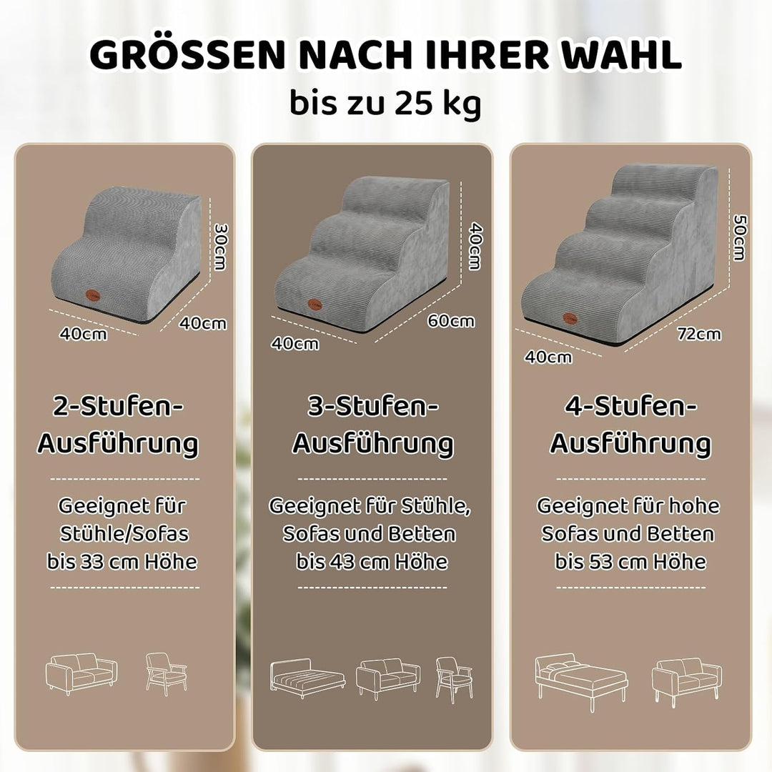 Hundetreppe für Kleine Hunde &amp; Katzen, Haustiertreppe für Sofa, 2 Stufen Dunkelgrau 2 Stufen(40 x 40