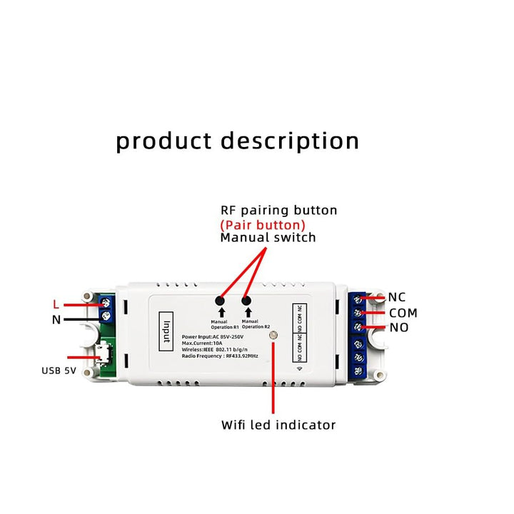 MHCOZY 2 Kanal WiFi RF Wireless Switch Relais, Inching Selbstsperrender Interlock Modus, Ewelink App