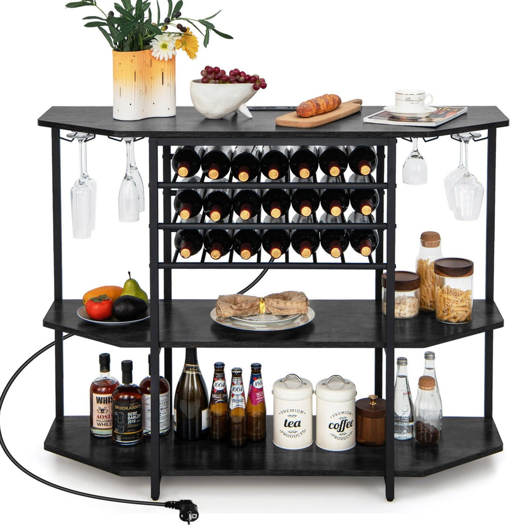 GIANTEX Sideboard mit Weinregal für 21 Flaschen, Schmaler Küchentisch mit 2 USB-Anschlüssen & 2 Stec