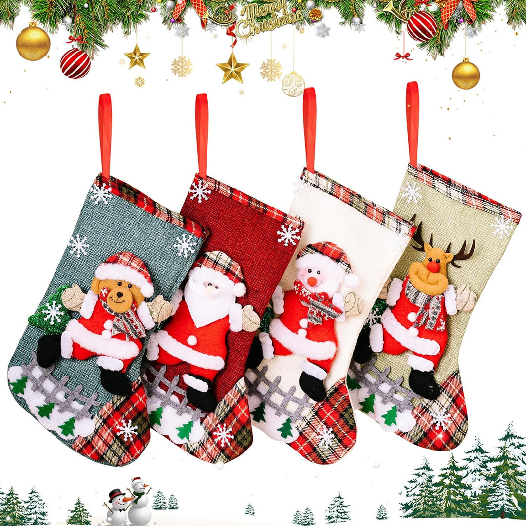BORDEAG Weihnachtsstrumpf, 4 Stück Weihnachtssocken Geschenktüte, Nikolausstiefel Socken zum Befülle