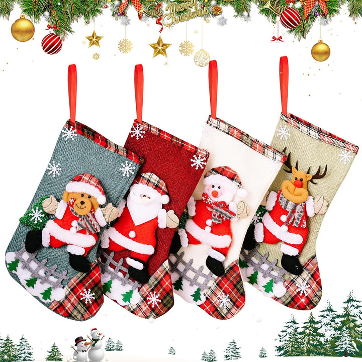 BORDEAG Weihnachtsstrumpf, 4 Stück Weihnachtssocken Geschenktüte, Nikolausstiefel Socken zum Befülle