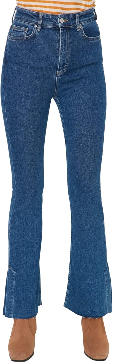 TRENDYOL Damen Herren Hoher Bund Flared Jeans 38 Navy Blue, 38 Navy Blue