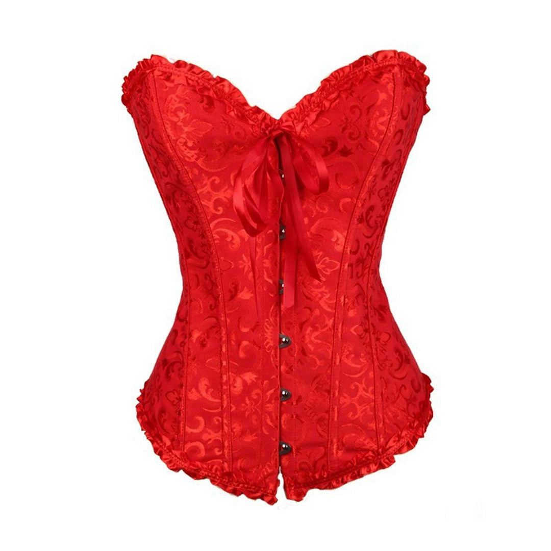 Damen Korsett Bauchweg Vollbrust Corsage Top Gothic Burlesque Schnüren Bustier Rot L, Rot L