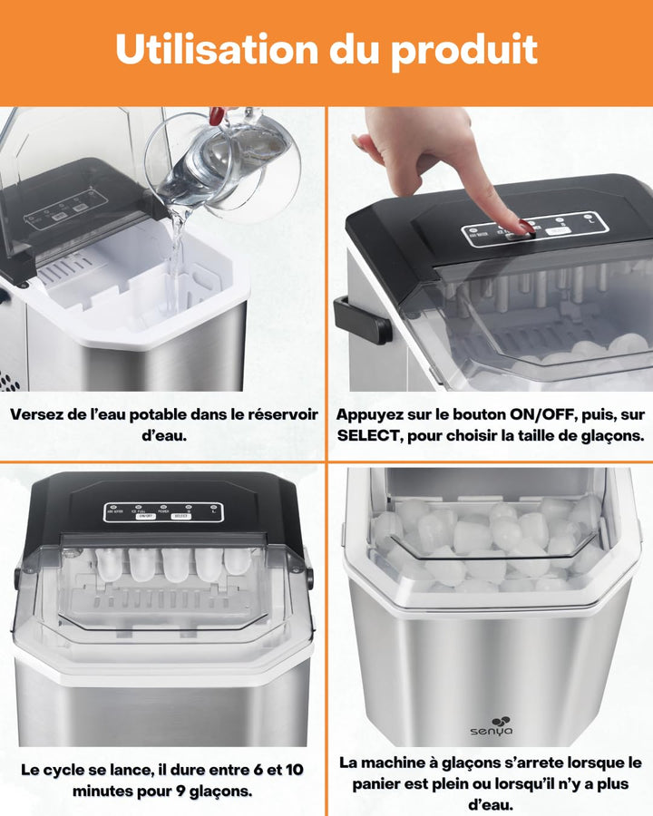 SENYA Eiswürfelmaschine, 2 Eiswürfelgrössen, bis zu 12 kg in 24 Stunden, Tank 1,3 l – LED-Display –