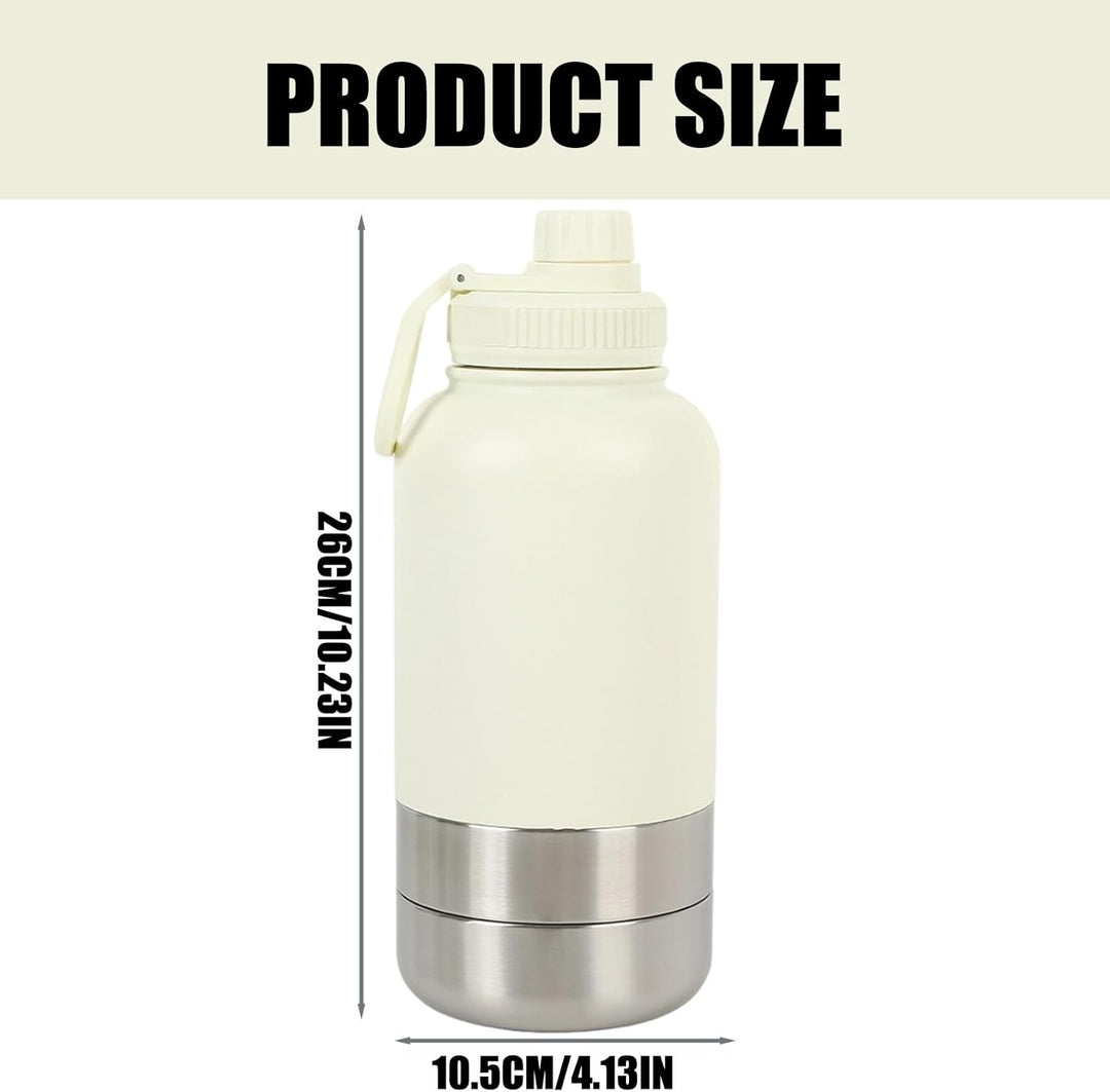 Pets Hundetrinkflasche für Unterwegs, 950ml Isolierte Edelstahl Trinkflasche Hunde mit Futterbehälte