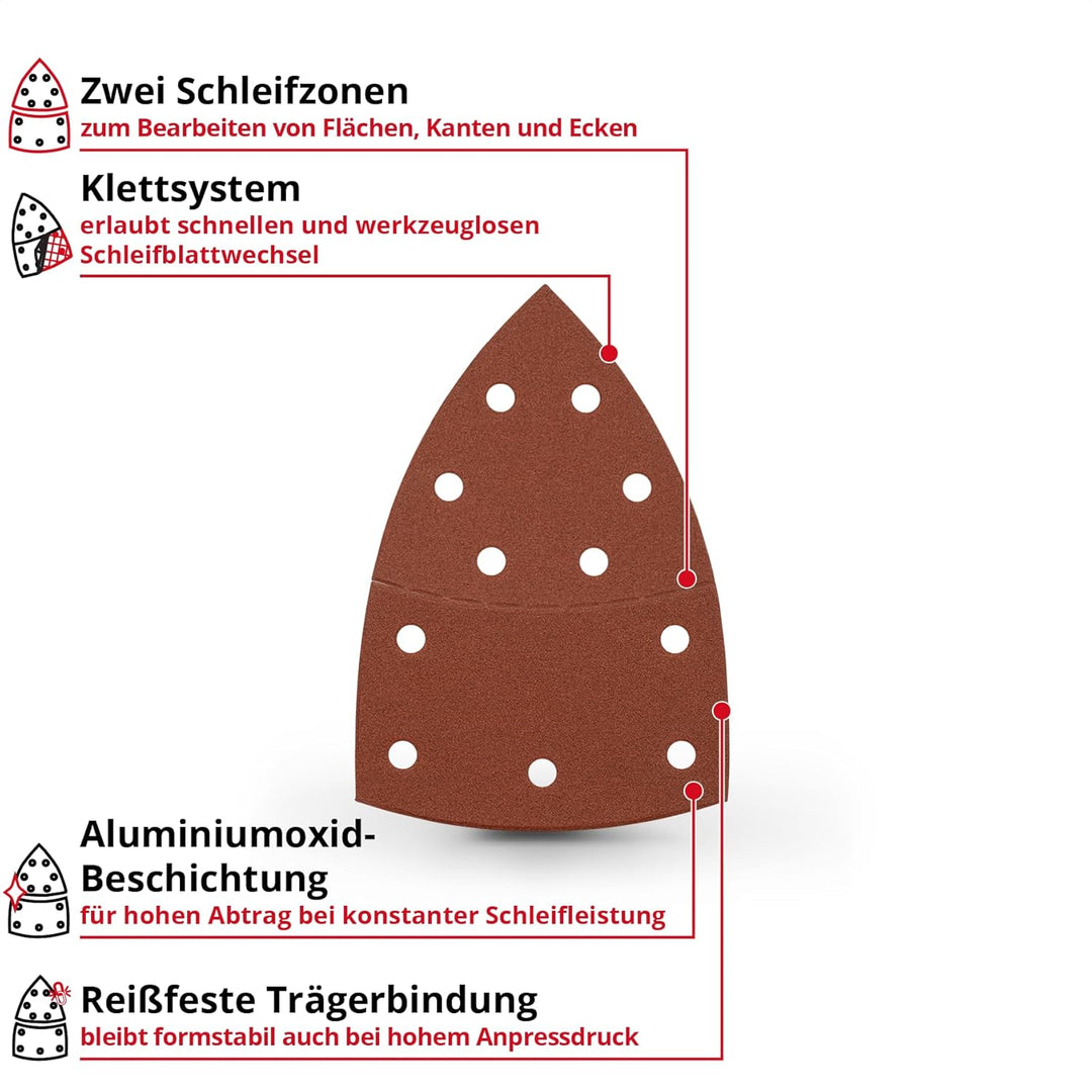 Einhell Schleifpapier für Multischleifer, K60, 50-tlg. (gezackte Form, Aluminiumoxid, Klett, Bohrung