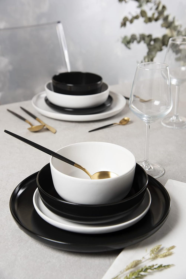 Excelsa "Nordic" Tafelservice, 12-teilig, Keramik, Weiss und Schwarz