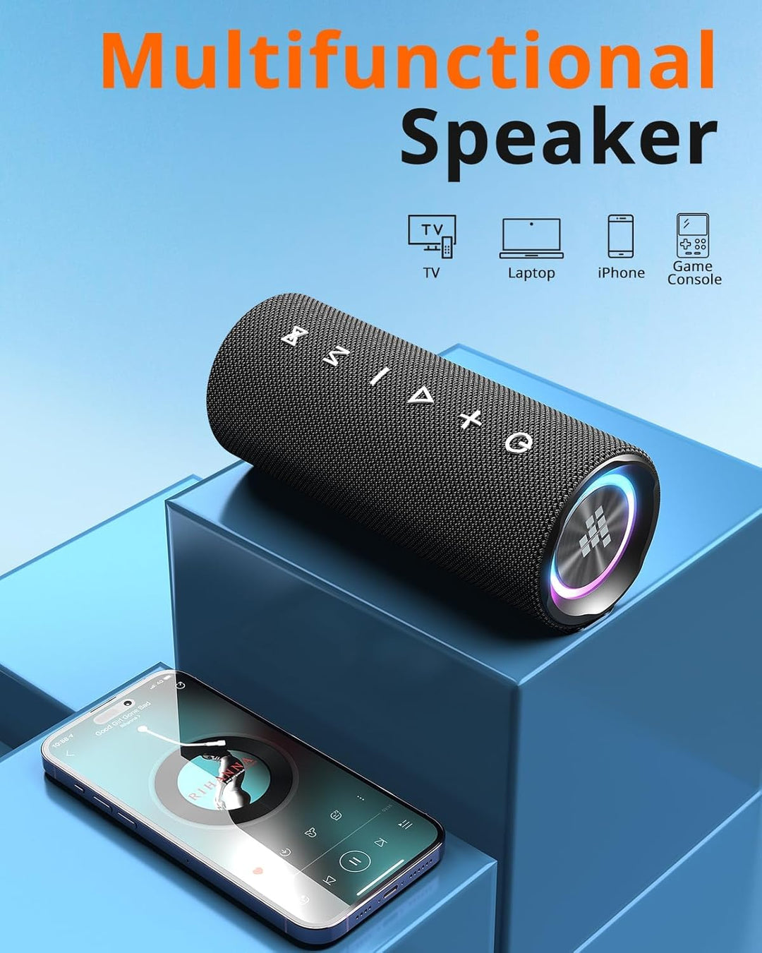 Tronsmart Mini Bluetooth Lautsprecher Musikbox, Tragbarer Musikbox Mit Licht Bluetooth 5.3, Stereo B