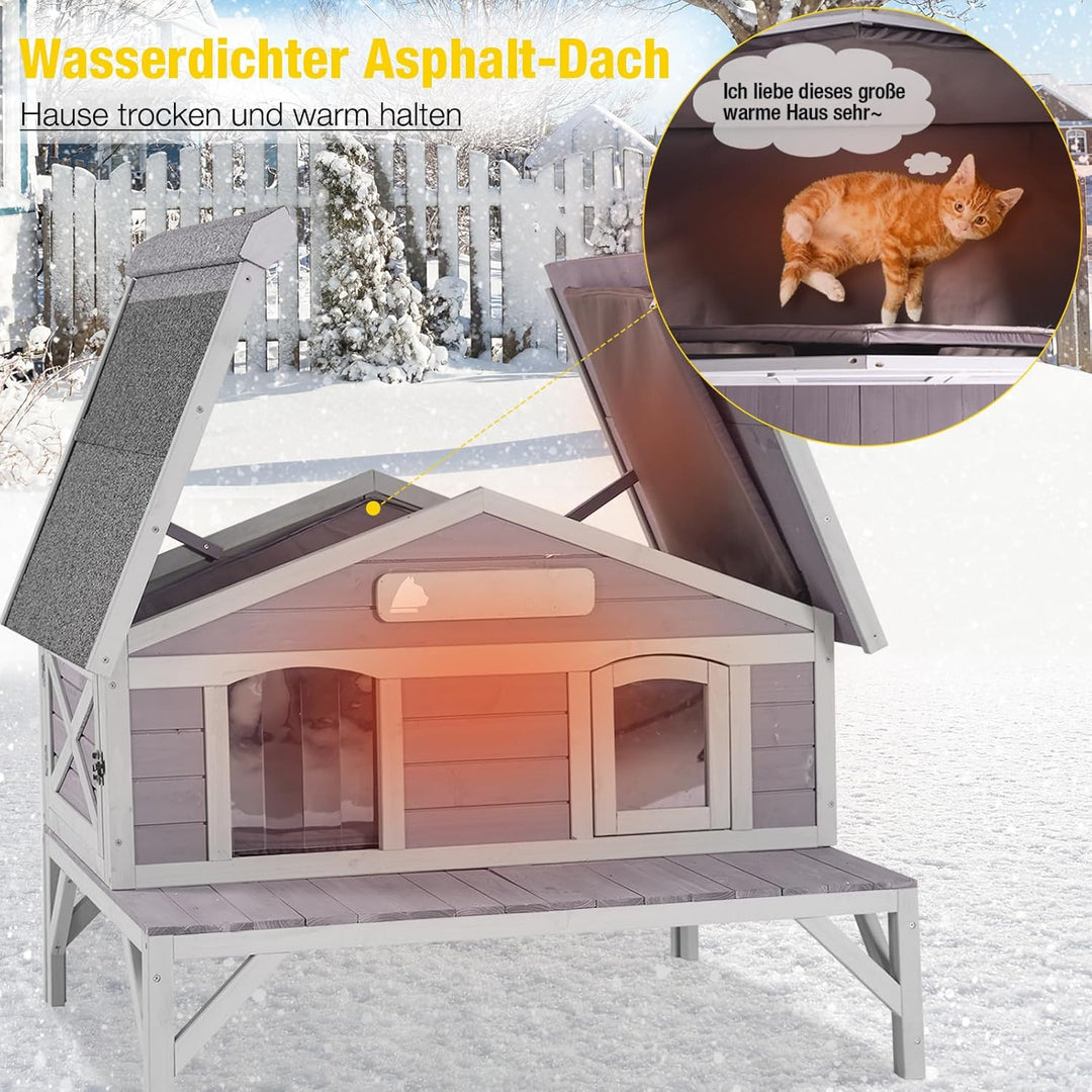 Aivituvin Katzenhaus Outdoor Winterfest aus Holz Isoliert, Feral katzenhöhle Wetterfest für Winter D