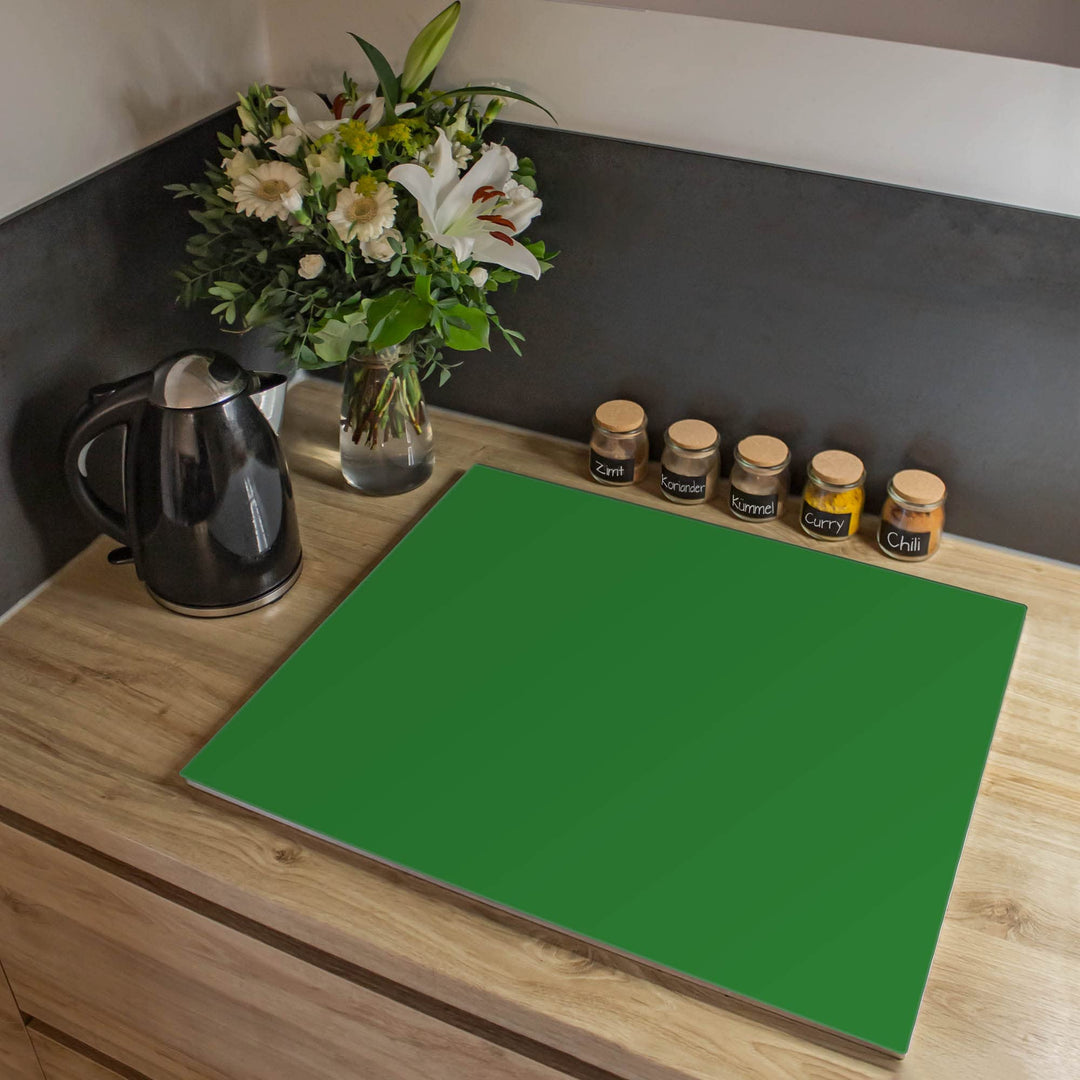 banjado® Herdabdeckplatte Glas 1-teilig 60x52 cm/Schneidebrett Herdabdeckung mit Motiv Grün/Herdabde