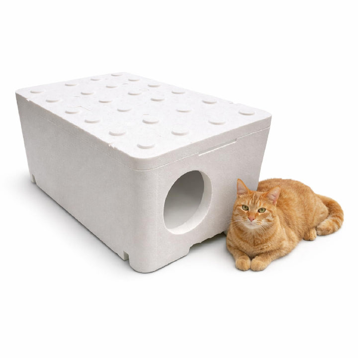 QLS Wetterfestes Katzenhaus aus Styropor 60x40x30 cm – leichtes isoliertes Schutzhäuschen für Katzen