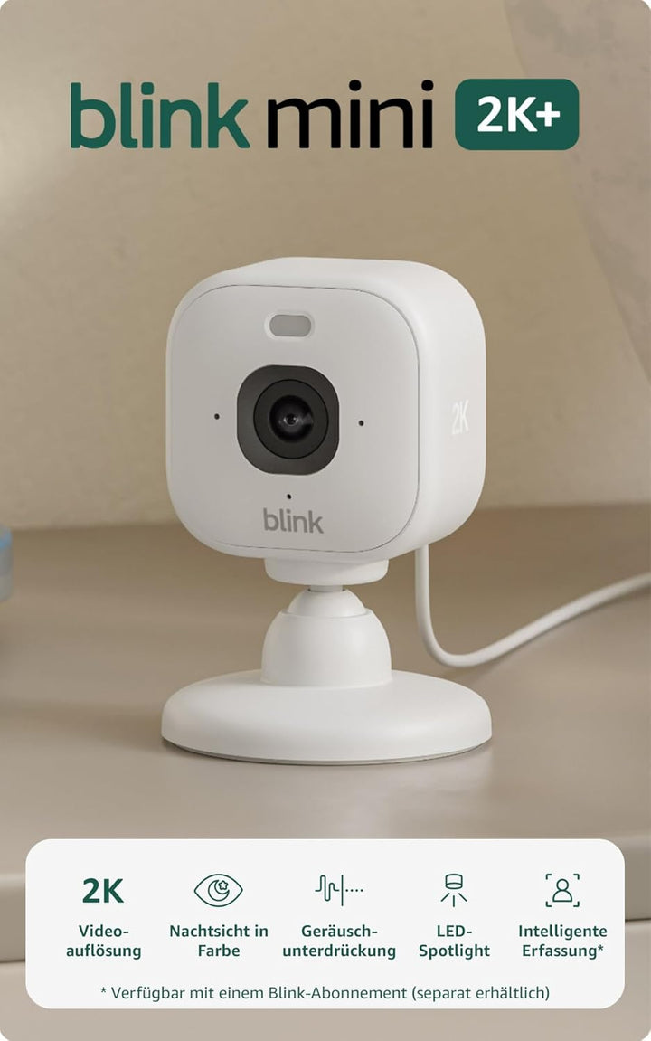 Blink Mini 2K+ (neueste Generation) Überwachungskamera für den Innenbereich | Sicherheitskamera mit