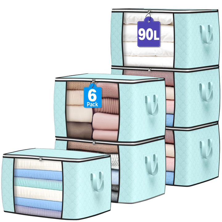 Budding Joy 6 Stück 90L Aufbewahrungstasche, Aufbewahrungsbox mit Deckel Grosse, Kleider Aufbewahrun